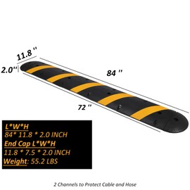CuisinAid Speed Bump, 84'' Rubber Speed Bumps, 2 Channel Modular Speed Hump, Cable Ramps Hose Protector Ramps with 2 End Caps and 6 Bolt Spikes for Asphalt Concrete Gravel Driveway Road