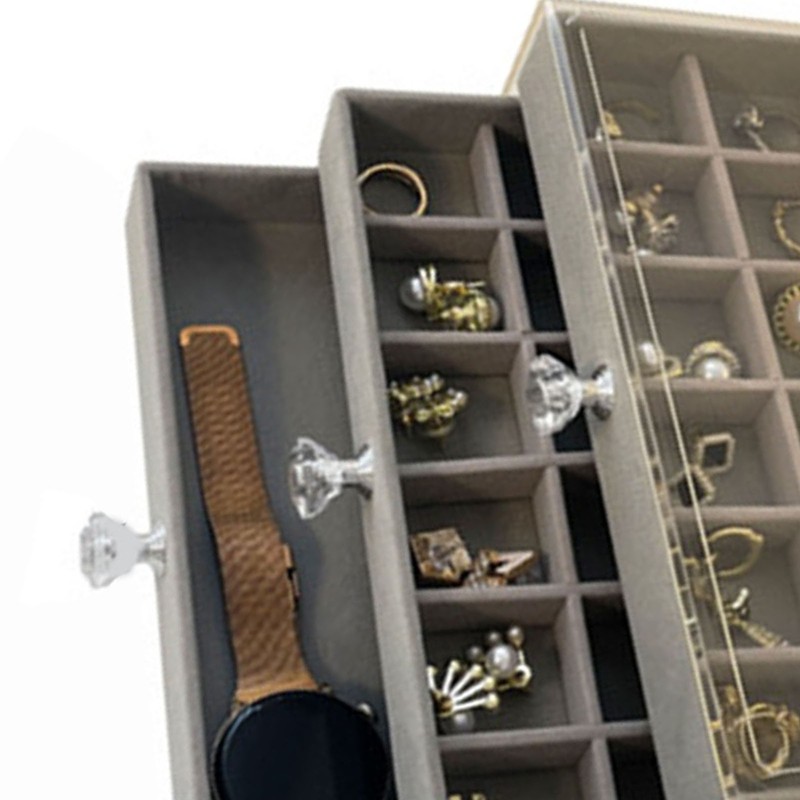 3 Tiers Jewelry Organizer Box Transparent Acrylic Velvet Lined Multi