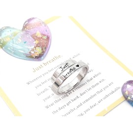 Acecare Just Breathe Ring for Women, Adjustable Stainless Steel Wrap Ring with Inspirational Quote, Motivational Hope Jewelry Gift for Women– Bonus Dandelion Sticker Pack
