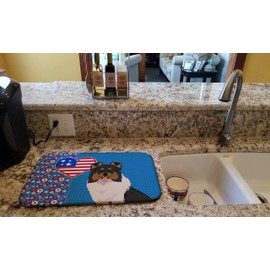 Caroline's Treasures WDK5289DDM Tricolor Sheltie USA American Dish Drying Mat Absorbent Dish Drying Mat Pad for Kitchen Counter Dish Drainer Mat for Countertop, 14 x 21", Multicolor