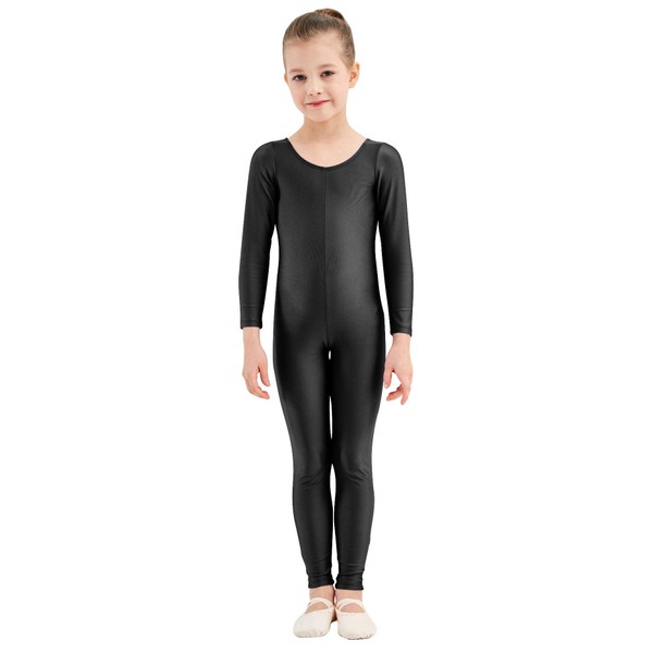 speerise Girls Unitards Gymnastics Long Sleeves Full Body Toddler Ballet Leotards for Kids Costumes, Black, M