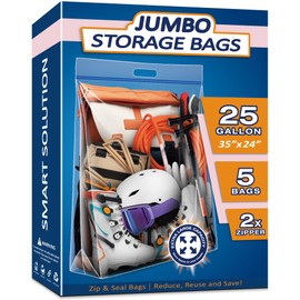 25 Gallon Extra Large Resealable Storage Bags with Zipper Top，35" x 24" Heavy Duty Clear Bags with Handles, 4 Mil Thick, Perfect for Clothing, Pillows, Travel, and Moving (5 Packs)