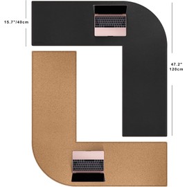 MAIDERN (47” + 47”) x 15.7” L Shaped Corner Desk Mat, Cork & Leather Reversible Desk Pad for Gaming Computer Office Home (Black)
