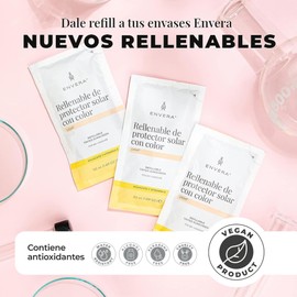 ENVERA | Protector Solar Facial + Recarga Rellenable | FPS 50+ | UV Defender | Bloqueador Solar Facial | Alta Protección | Protector Solar Con Color | Tono LIGHT | Bloqueador Con Color con Vitamina E y Aceite de Aguacate | Oil Control | Waterproof