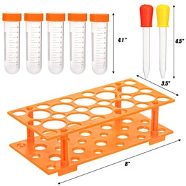 ZENFUN 12 Pieces Jumbo Test Tubes with Stand, Plastic Test Tubes for Primary Science, 5 Pieces Jumbo Test Tubes, 6 Pieces Liquid Droppers Silicone and 1 Piece Storage Stand, Multi-Color