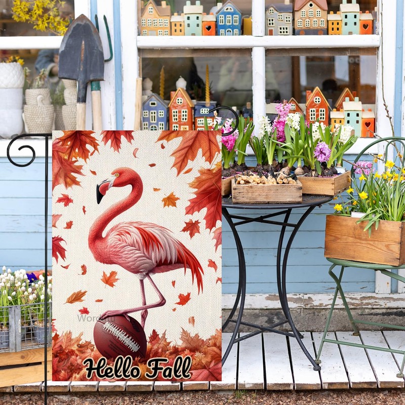 Welcome Fall Flamingo Football Garden Flag For Outside 12x18 Double