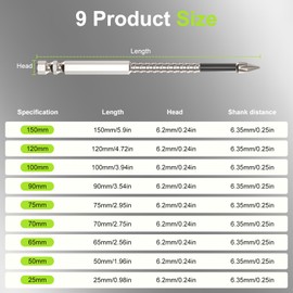 10Pcs High Magnetic Screwdriver Drill Bit Set, K5 Impact Resistant Anti-Slip Magnetic Electric Screwdriver Set with Magnetic Ring, 25, 50, 65, 70, 75, 90, 100, 120, 150mm