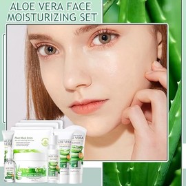 Set Cuidado Facial Aloe Vera Kit Limpiador Tónico Contorno Ojos Sérum Gel Exfoliante Crema Mascarillas Viaje Mujer Unidades