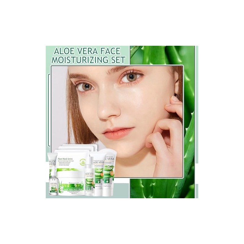 Set Cuidado Facial Aloe Vera Kit Limpiador Tónico Contorno Ojos