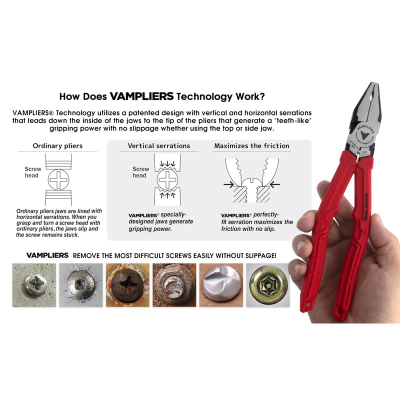 VAMPLIERS 9" Side Cutting Linemans Pliers with Crimper. Made in