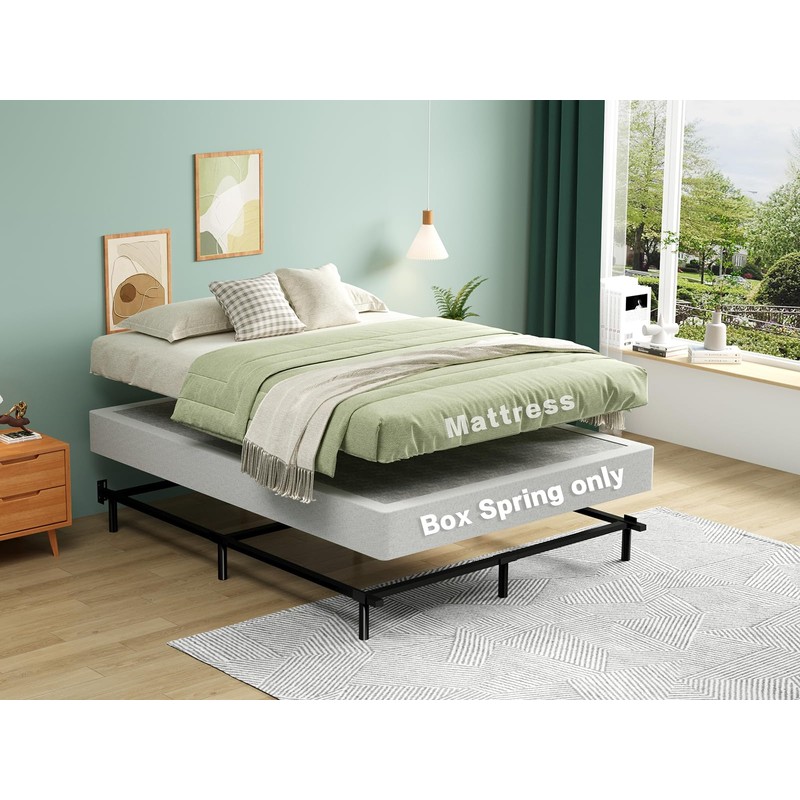 AROMUSTIME 7 Inch Queen Box Spring,Black Heavy Duty Metal Mattress