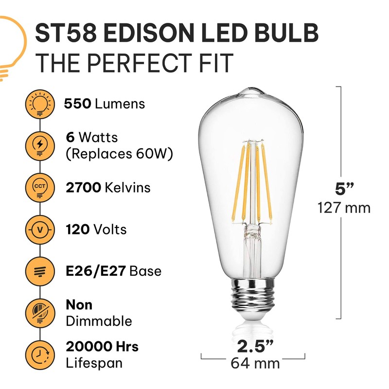 HUDSON BULB CO. Vintage Edison LED Light Bulbs 6W (6
