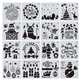 Jagowa 16 Pcs Christmas Stencils Template Drawing Painting Craft Art Snowflake Xmas DIY Decoration