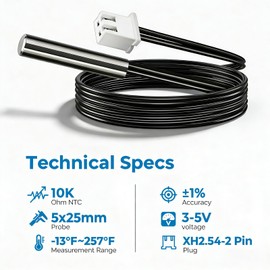 AOHIEDI 5PCS High Accuracy Temperature Sensor Probe, Premium B3950 Ntc 10k Thermistor Sensor, Waterproof Design, Durable, Easy to Install, Suitable for Water Dispenser/DIY/HVAC, Ideal for the Masses