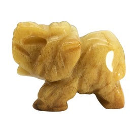 Ladeukoi Hand Carved Healing Crystal Elephant Figures, Lucky Bag Stone Animal Statue Sculpture Home Decoration, Yellow Jade