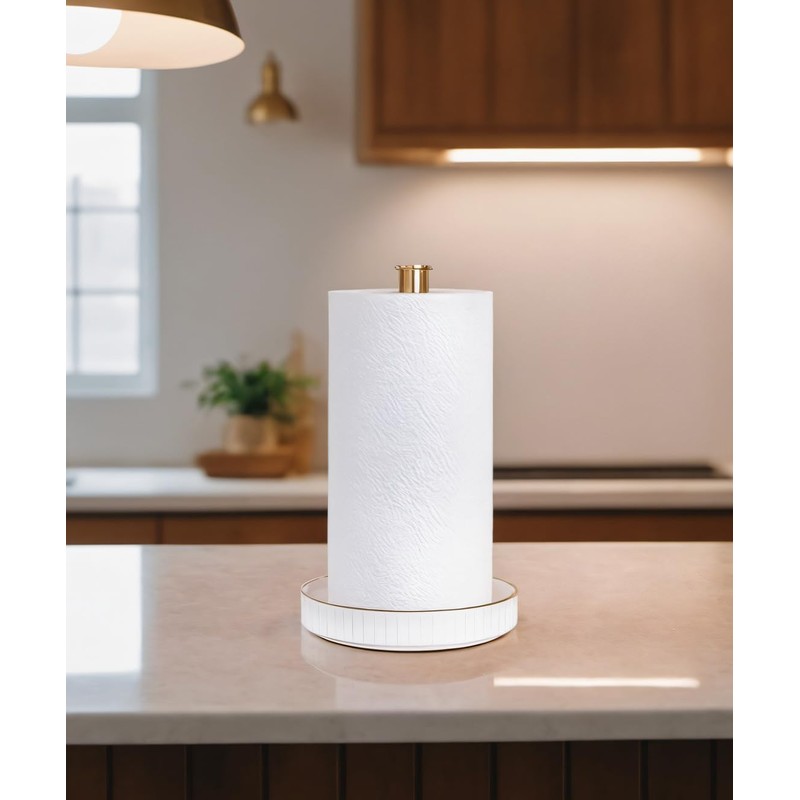 VROOMIUM Gold Paper Towel Holder Countertop, Ceramic Base Easy-to-Clean, 1.5