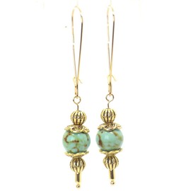 Schmuckset aus Armband, Halskette und Ohrringen im Vintage-Stil für Damen aus blauem rekonstituiertem Türkis und goldenem Metall