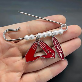 DELTA Sorority Brooch Pin - Red DST Gesture Pendant Metal Brooch - Gorgeous Sorority Society Symbol DST Letter Enamel Brooch Pin