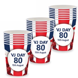 YAAVAAW 16pcs VJ Day 80th Anniversary Decorations Paper Cups,15th August VJ Day Cups 80 Years Victory Over Japan WW2 1945-2025 Cup for Celebrate 2025 VJ-Day 80th Anniversary Party Table Decorations
