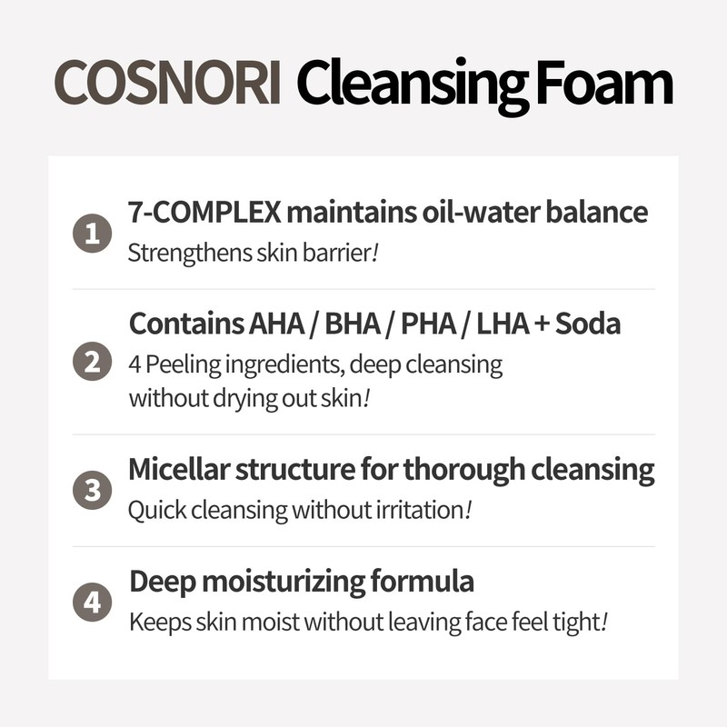 COSNORI Micro Active Cleansing Foam – Vegan, Non-irritating, Korean Facial
