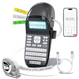 Phomemo Máquina etiquetadora con cinta, etiquetas portátiles recargables con teclado QWERTY, etiquetadora portátil Bluetooth con pantalla retroilumina