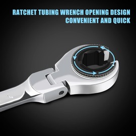 LOSCHEN】1PCS 3/8 Open Flex-Head Ratcheting Wrench, SAE Ratcheting Spanner with 72 Teeth, Chrome Vanadium Steel Tubing Ratchet Spanner