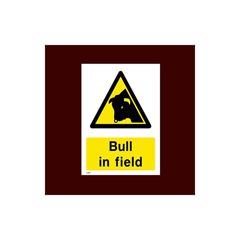 Bull in Field Plastic Sign - Warning, Farm, Dogs, Agriculture,