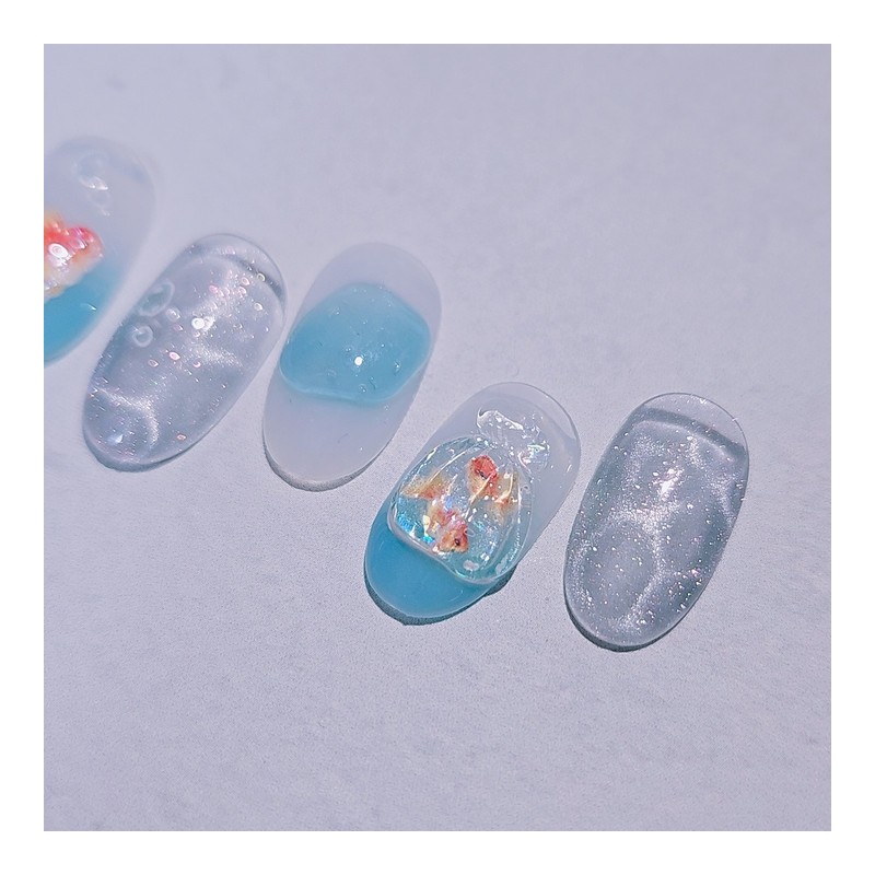 Water Meong Handmade Nail Tips Water Bag Goldfish Nail -