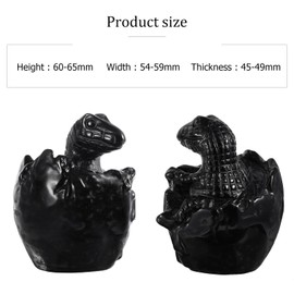 KYEYGWO Obsidian Stone Dinosaur Figure Decoration, Half Hatched Dinosaur Egg Statue, Crystal Baby Dino Sculpture, Healing Stone, Paleontology Ornament, Prehistoric Animal, Collectible Figure