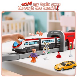 Electric Train Sets for Children, 67 Pieces Trains Toys with Sound Operated & Figure Eight Magnetic Tracks, Christmas Birthday Gifts for 3 4 5 6 7 8 Years Old Boys Girls Red