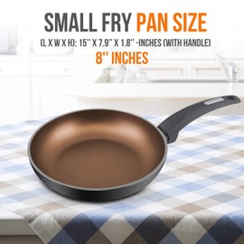 NutriChef 8'' Durable Small Fry Pan, PTFE/PFOA/PFOS-Free Hard-Anodized Look Heat Resistant Lacquer, Model: NCCW12S-NutriChef PRTNCCW12SFP, Non-stick Kitchen Cookware, Induction compatible