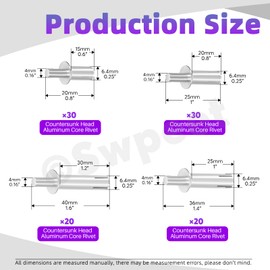Swpeet 100Pcs 4 Sizes Hammer Drive Aluminium Rivets Assortment Kit - M6.4 x 15mm / 20mm / 25mm / 30mm Brazier Head Pin Rivets, Knock Type Expansion Aluminum