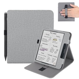 Vakarey for Kobo Libra Colour Case with Pen Holder,Sleep Cover for Kobo Libra 2 Case with Hand Strap,Grey