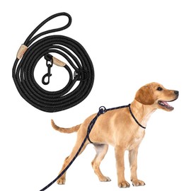 YOKUM Gear 12ft No Pull No Choke Leash Long Rope Dog Leash, Anti Pulling, Dog Leads for Walking, Double Hook & Escape Proof for All Breeds, Reflective Black