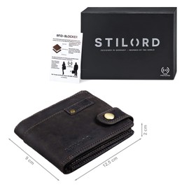 STILORD Finley' Men's RFID and NFC Protection Leather Wallet with Popper Privacy Cross Section, Dark - Brown, coin purse