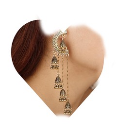 YERTTER Bohemian Gold Layered Bells Moon Earrings Tassel Earrings Vintage Bollywood Jhumka Jhumki Tassel Dangle Indian Bells Earrings Ethnic Style Statement Earrings Gift for Women （Style 4）