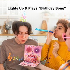 Happy Birthday Cards, Musical Pop Up Birthday Card for Women Men Husband Wife (Pink)