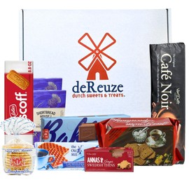 deReuze Dutch Snack Box from Netherlands Gourmet Cookies Pack - 8 Assorted Treats in a Flip-Top Box Stroopwafel Ginger Snaps Shortbread Chocolate Graham Crackers Gift for Men & Women