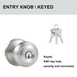 Comfhouse 3 Pack Stainless Steel Ball Entry Door Knob - Keyed-Alike Satin Nickel Entrance Lock for Interior/Exterior, Bedroom, Bathroom, Front Entry - Same Key