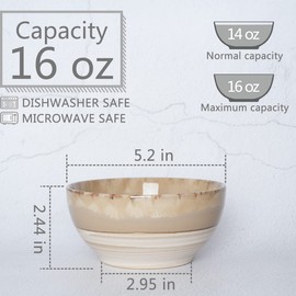 Bosmarlin Small Ceramic Dessert Bowls, 16 Oz, Set of 6, Dishwasher and Microwave Safe, For Cereal, Ice Cream, Soup, Salad, Rice (Brown Grey, 16 Oz)