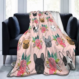 Gdecziy French Bulldog Floral Dog Cute pet Gifts Dog Breed Ultra-Soft Blanket Luxury Light Comfortable Flannel Warm Winter Home Sofa Watch TV Bedroom Living Room-Suitable for Adults/Pets/Babies 60x50