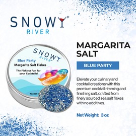Snowy River Margarita Salt Flakes - Blue Party (1x3oz Tin); Naturally Colored Premium Cocktail Rimming Salt; Margarita Rimming for Culinary & Dessert Decorating