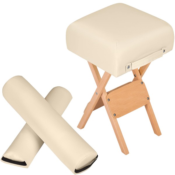TecTake Stool + 2 Pillows for Massage Tables (Beige)
