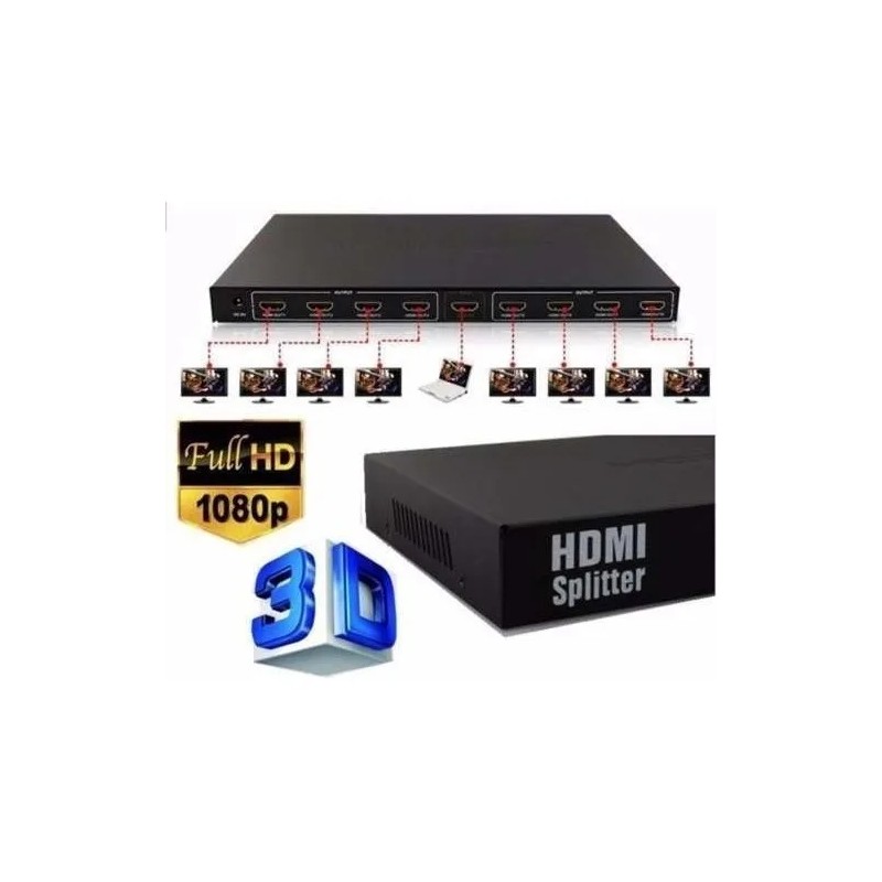 Splitter HDMI Divisor Seisa 1x8 Full HD 1080p 3D Amplificador