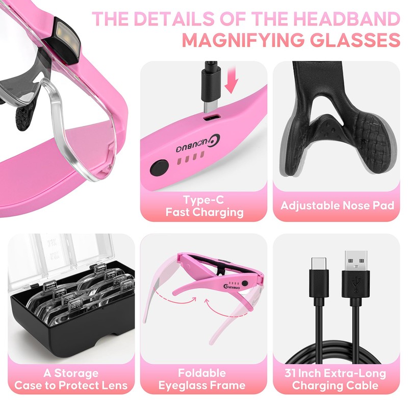 GUOUBUO Magnifying Glass with Light, 1.5X-5.0X Magnifying Glasses, Rechargeable Magnifier