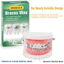 VINSULLA Cera transparente para ortodoncia - 120 unidades de puntos de cera dental de larga duración con fuerte adhesión, envueltos individualmente para un cuidado bucal portátil, sin sabor (paquete d