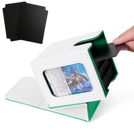 Venssu MTG Deck Box for Commander Display, Fits 100 Double Sleeved Cards, TCG Card Storage Box (White and Green, 1 Window)