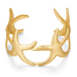 WOWORAMA Gold Starfish Cuff Bracelets for Women Hammered Chunky Sea Star Shell Bracelet Summer Beach Statement Bracelet Boho Seashell Cuff Bangles