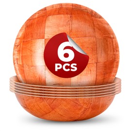 6Pcs Wooden Salad Bowl Set - Decorative Bowls for Kitchen Large Serving Bowls for Entertaining Small Snack Bowls Set Soup - 8 Inch Fruit Bowl for Kitchen Counter Salad Bowls for Lunch Serving Bowl Set