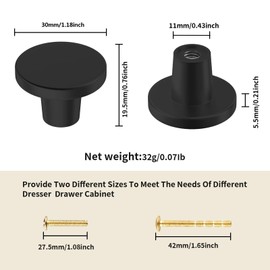 BIGLUFU 30mm Drawer Knobs, 12 Pieces Black Kitchen Cabinet Knobs, Round Dresser Knobs, Drawer Handles, Door Knobs, Dresser Drawer Pulls, Knobs for Dresser Drawers